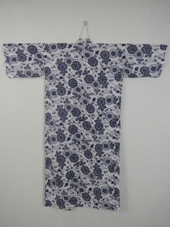 Vintage Japanese cotton yukata white blue color f… - image 4