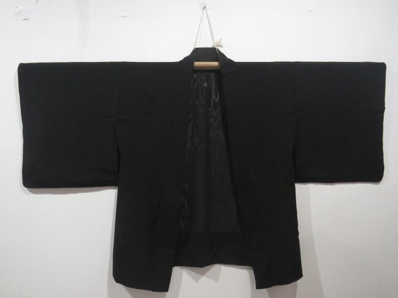 Vintage Japanese Jacket haori black color plain p… - image 3