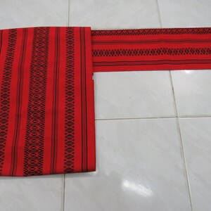 Vintage brick red silk nagoya obi with abstract FOB240122-01