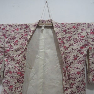 Vintage Japanese jacket haori white, purple and pink color flower pattern kimono robe nightwear 21JUNE23-11