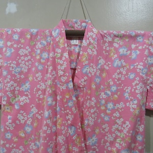Vintage Japanese cotton yukata soft pink color flower pattern kimono robe nightwear 16JANUARY23-05