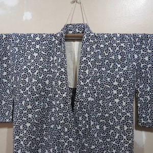 Vintage Japanese cotton yukata blue white color flower pattern kimono robe nightwear 24FEBRUARY23-10