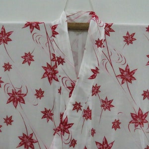 Vintage Japanese cotton yukata white ,red and pink color flower pattern kimono robe nightwear 03FEBRUARY01-11