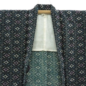 Vintage Japanese Jacket haori blue color abstract pattern kimono robe nightwear 07APRIL01-06