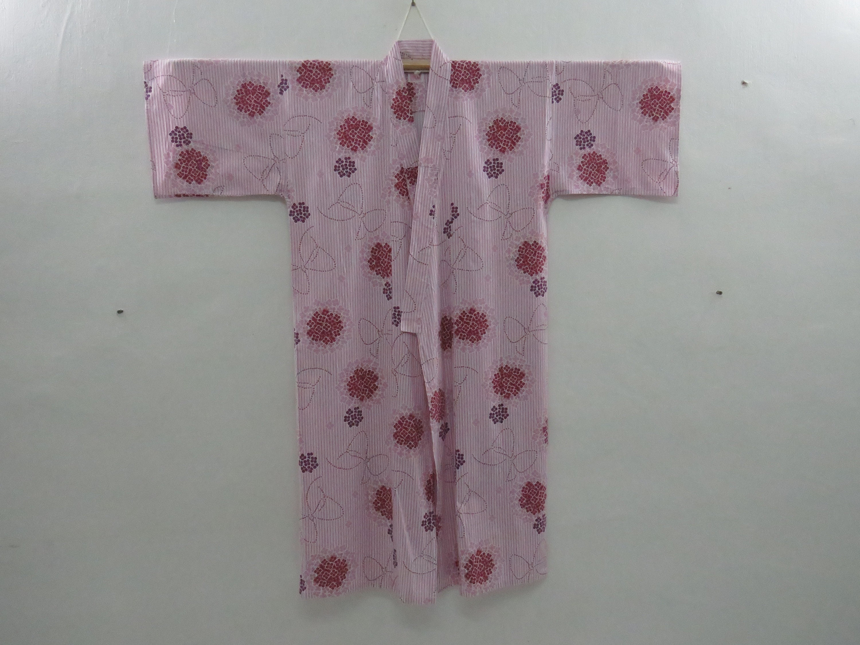 Vintage Japanese Cotton Yukata Red Blush Color Flower Pattern
