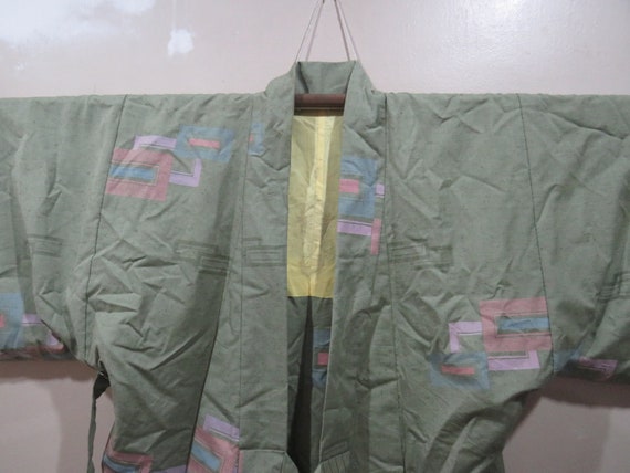 Vintage Japanese Jacket haori green tea color squ… - image 1