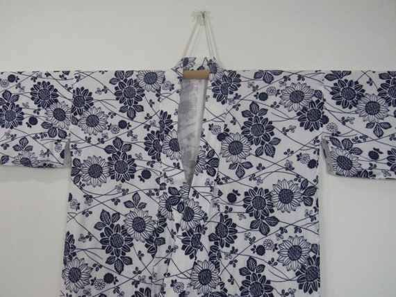 Vintage Japanese cotton yukata white blue color f… - image 1