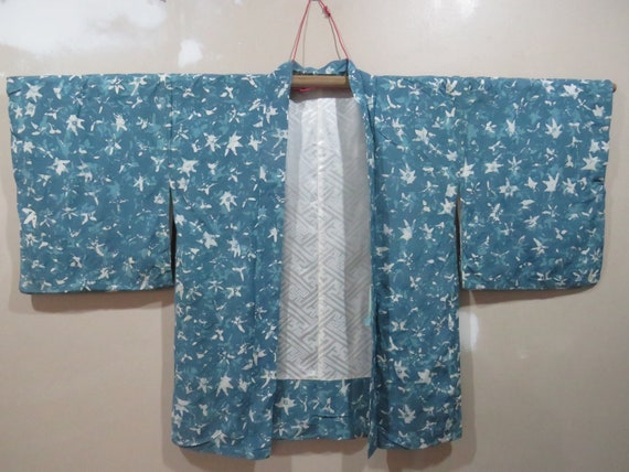 Vintage Japanese Jacket haori cerulean color abst… - image 3
