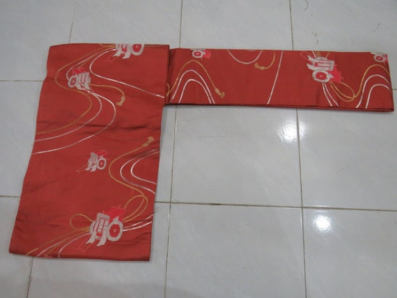 ドラゴンボール ロッソカラー ランチ 海外 SCultures Dra eB4B Vintage Brick Red Tiger Silk Nagoya Obi With Bullock Cart