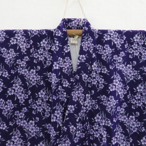 Vintage Japanese cotton yukata purple color flower pattern kimono robe nightwear 09JUNE01-06