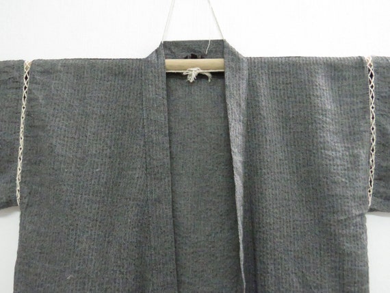 Vintage Japanese Jacket haori grey black color pl… - image 1