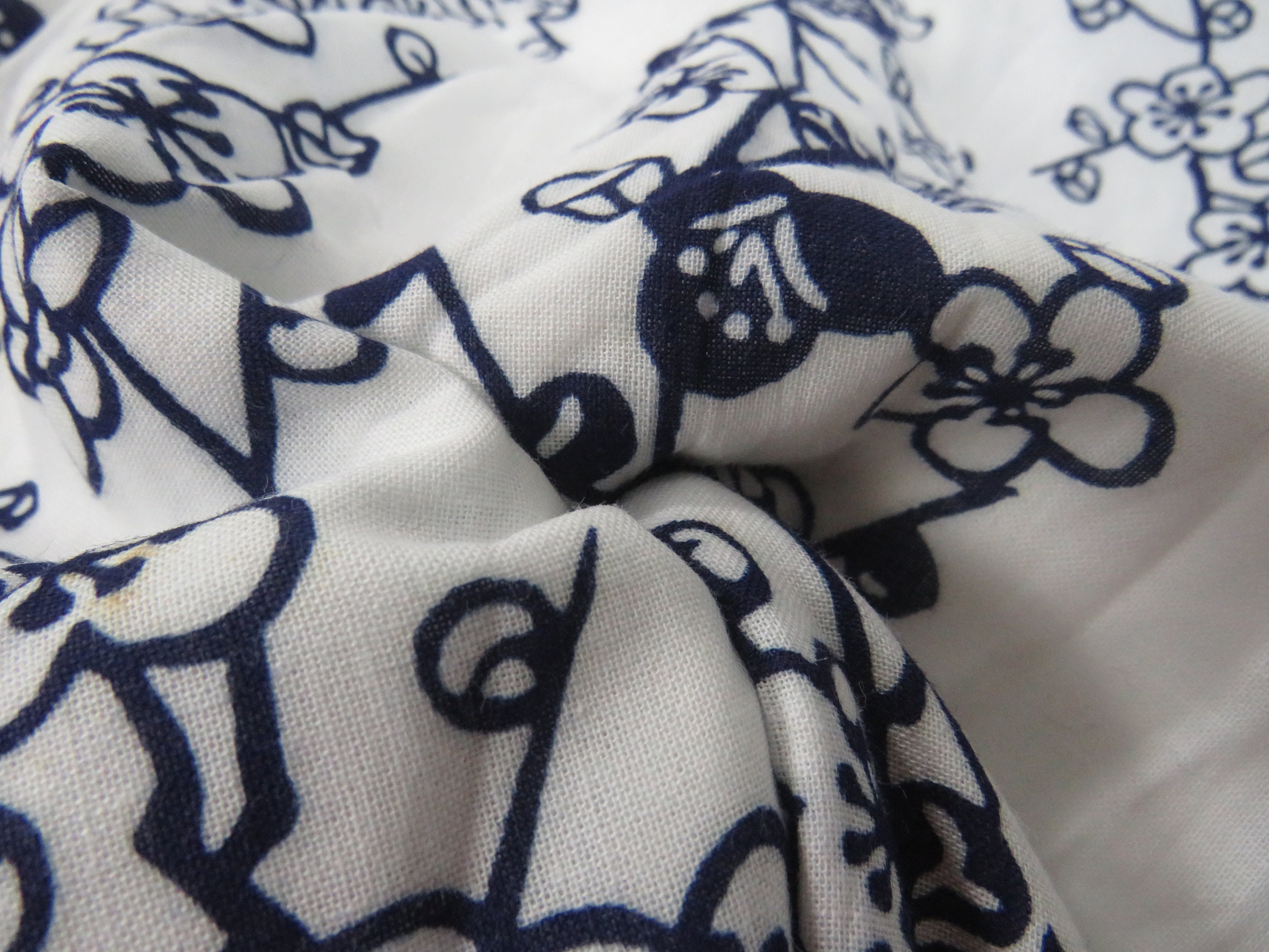Vintage Japanese Cotton Yukata White and Dark Blue Color