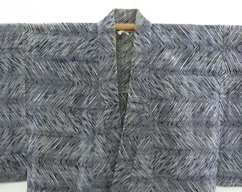 Vintage Japanese cotton yukata blue black color line pattern kimono robe nightwear 25NOVEMBER00-02