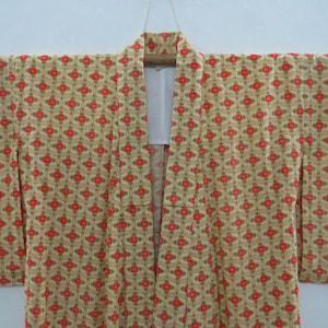 Vintage Japanese kimono yellow brown color flower pattern kimono robe nightwear 12NOVEMBER01-12