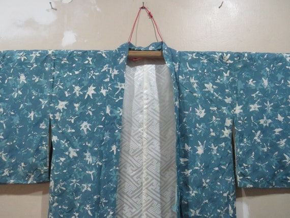 Vintage Japanese Jacket haori cerulean color abst… - image 1