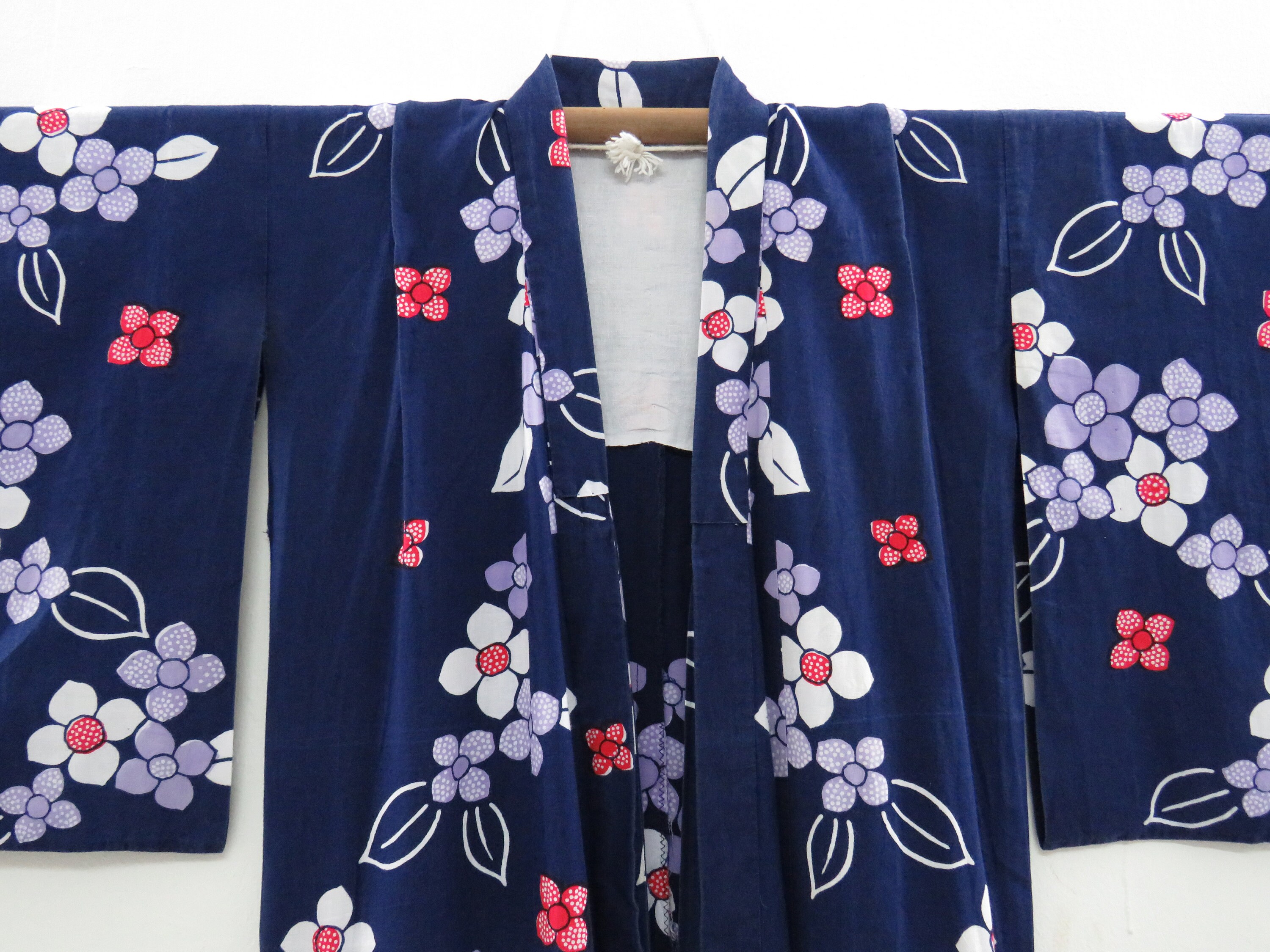 Vintage Japanese cotton yukata black color flower pattern Etsy