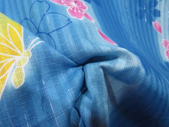 Vintage Japanese cotton yukata cerulean blue whit… - image 6