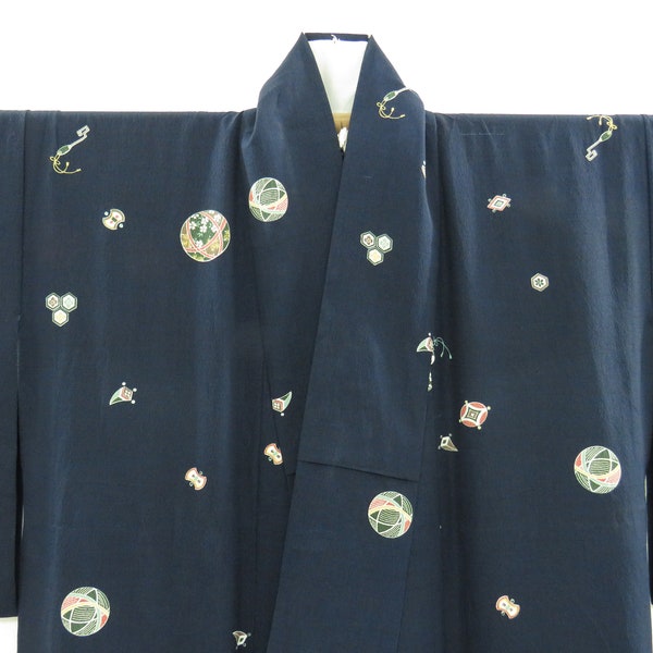 Vintage giapponese kimono nero colore art modello kimono robe 14OCTOBER00-04