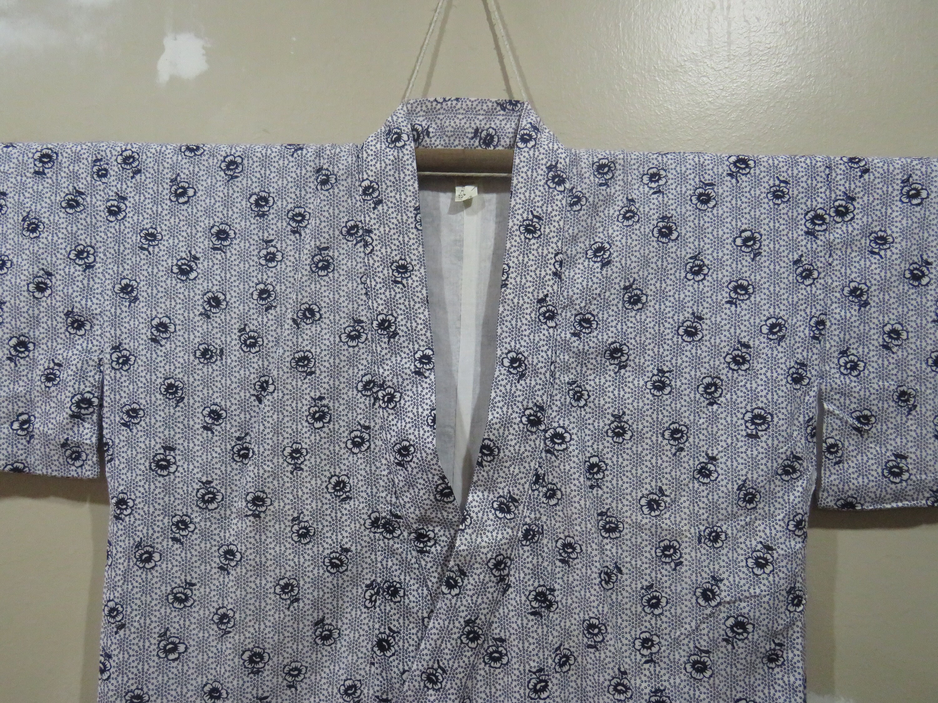 Vintage Japanese Cotton Yukata Dark Blue and White Color