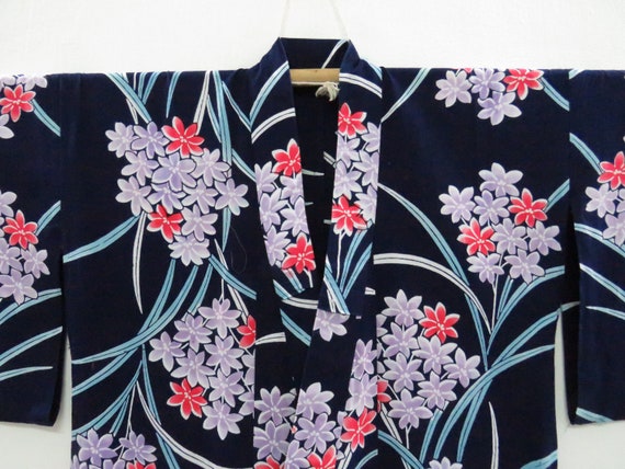 Vintage Japanese Jacket Yukata Blue Color Abstract Pattern - Etsy