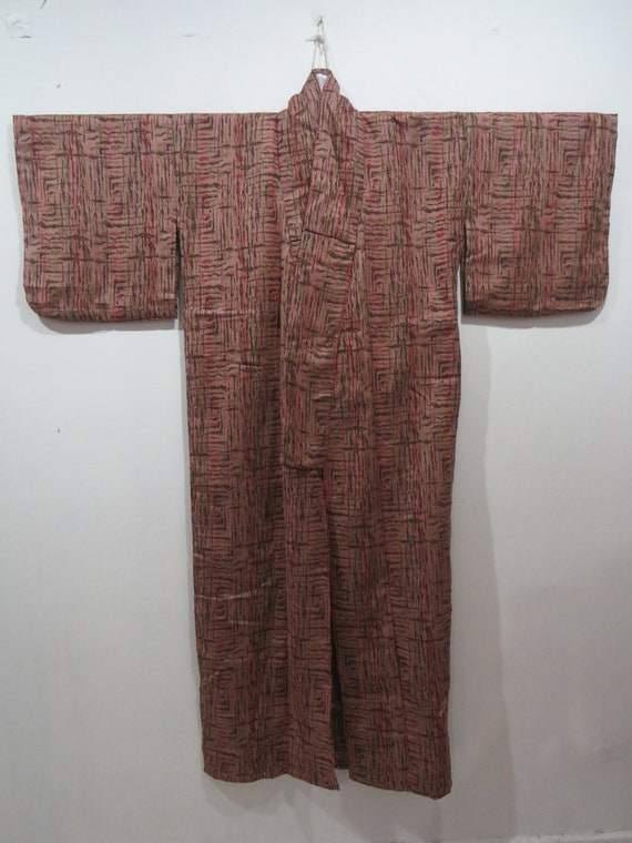Vintage Japanese kimono rosewood color abstract p… - image 3