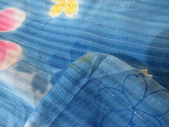 Vintage Japanese cotton yukata cerulean blue whit… - image 8