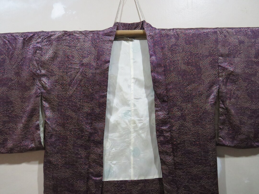 Japan Purple Robe Vintage Japanese Jacket Haori Dark Purple Color Abstract Pattern Kimono ...