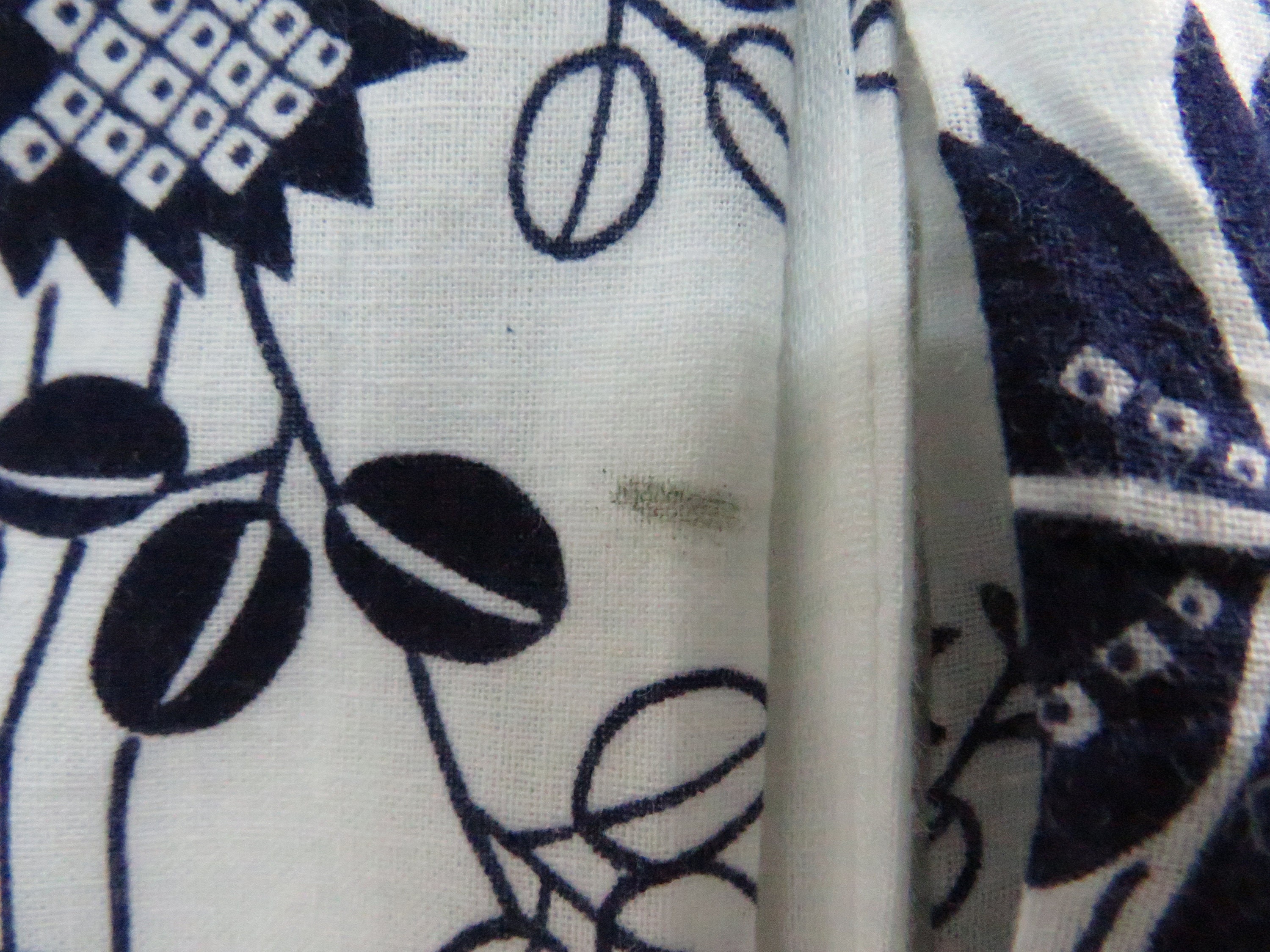 Vintage Japanese Cotton Yukata White and Blue Color Flower