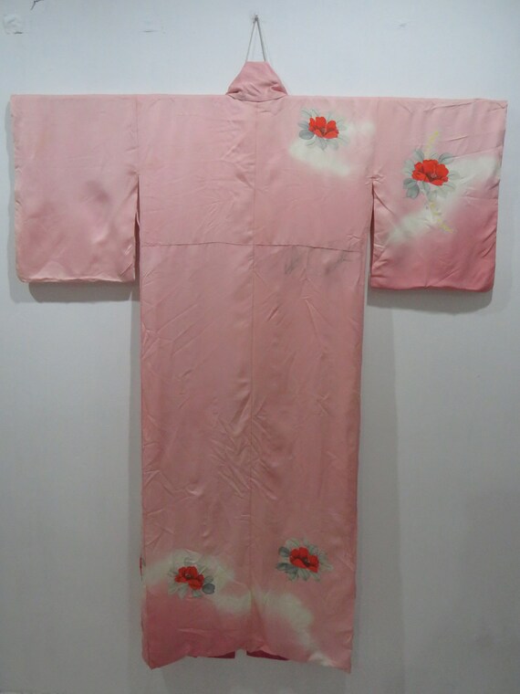 Vintage Japanese kimono soft pink color flower pa… - image 4