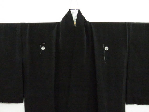 Vintage Japanese kimono black color abstract patt… - image 1