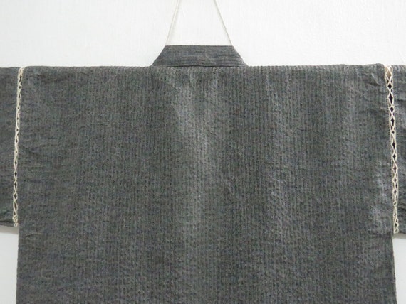 Vintage Japanese Jacket haori grey black color pl… - image 2