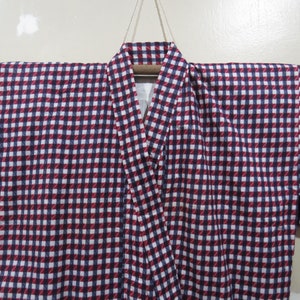 Vintage Japanese cotton yukata royal blue,red and white color square pattern kimono robe nightwear 26DECEMBER22-08