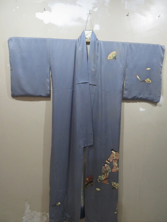 Vintage Japanese kimono grey color abstract patte… - image 3