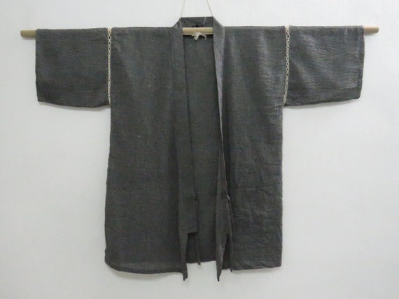Vintage Japanese Jacket haori grey black color pl… - image 3