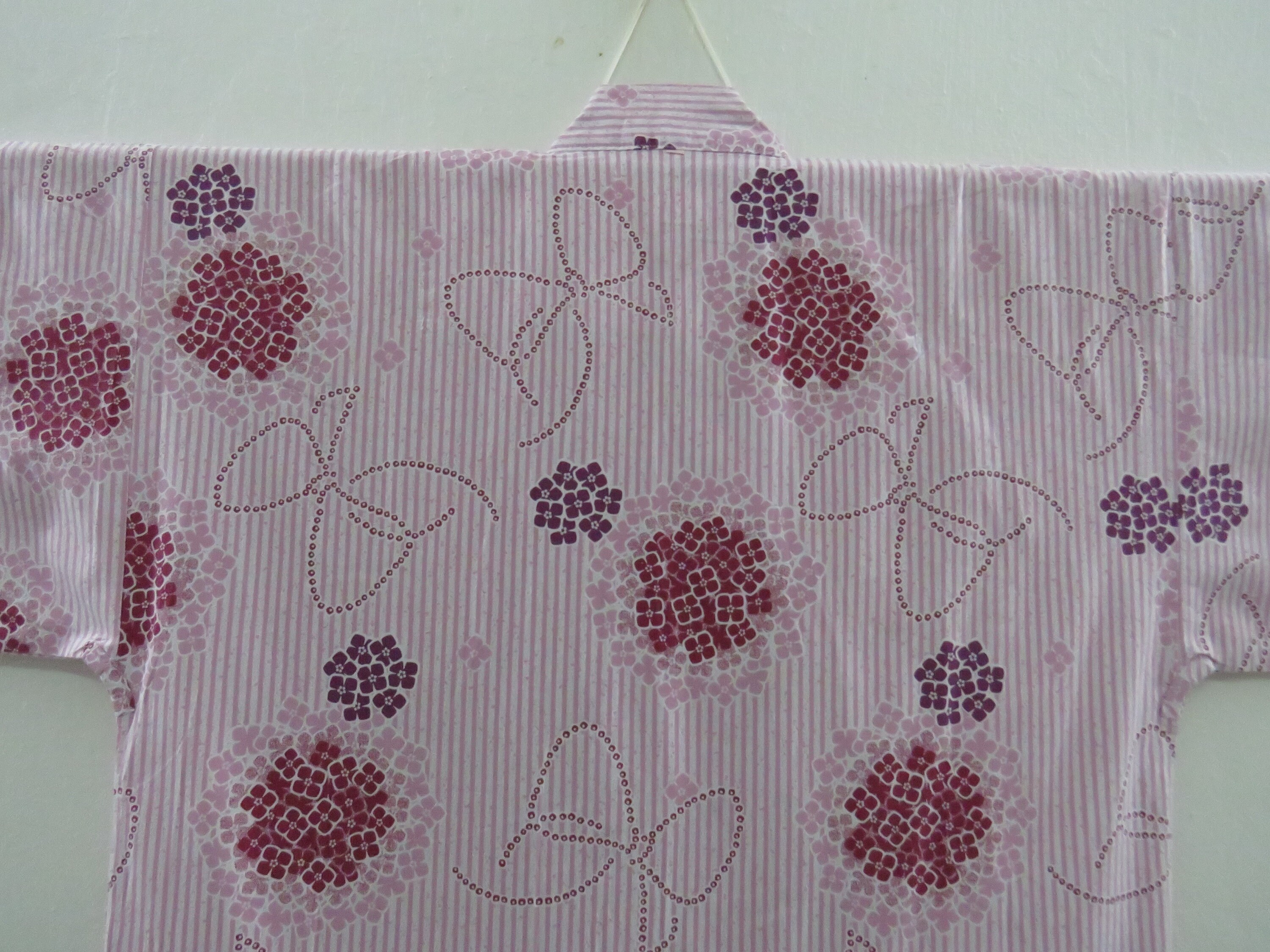 Vintage Japanese Cotton Yukata Red Blush Color Flower Pattern