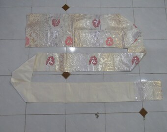 Vintage Brick White Silk Nagoya Obi With Flower FOB100822-07