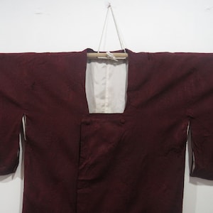 Chaqueta japonesa vintage haori color granate patrón de flores kimono bata ropa de dormir 21JUNE23-04
