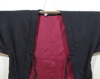 Vintage Japanese Jacket haori black and red color polka dot pattern kimono robe nightwear 20JUNE22-26