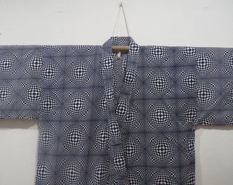 Vintage Japanese cotton yukata blue and white color square pattern kimono robe nightwear 22SEPTEMBER23-01
