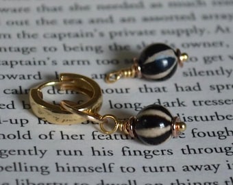 Hoop Huggie Earring Interchangeable Charms: Black Stripe