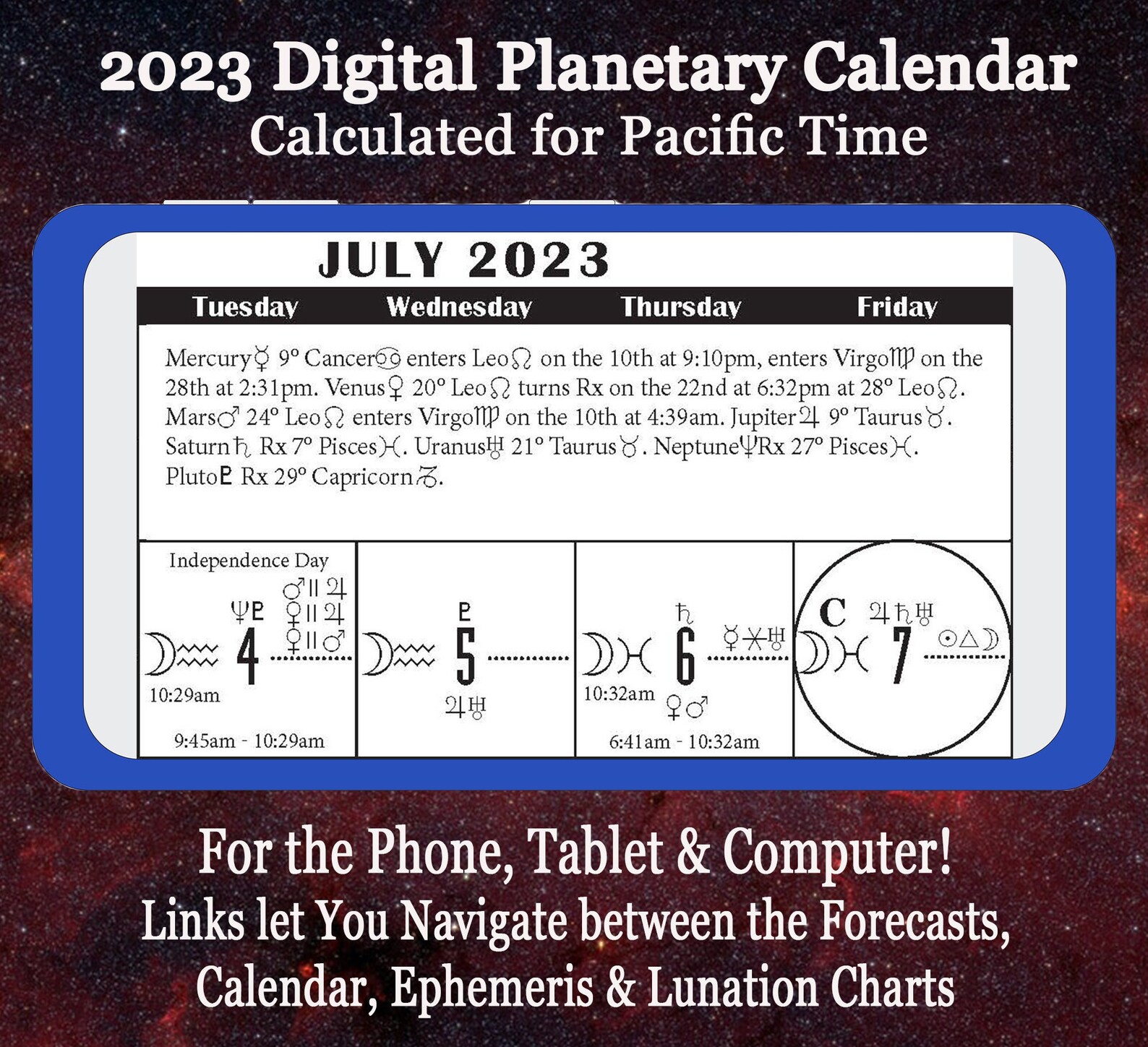 2023 Digital Planetary Calendar With Astrology Forecasts And Etsy