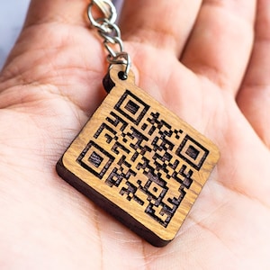 Wooden QR Code Keychain, Custom QR-Code Key Chain, Engraved QR Code Keyring, Website, Music, Video on a Keyring, Apple Music Keychain