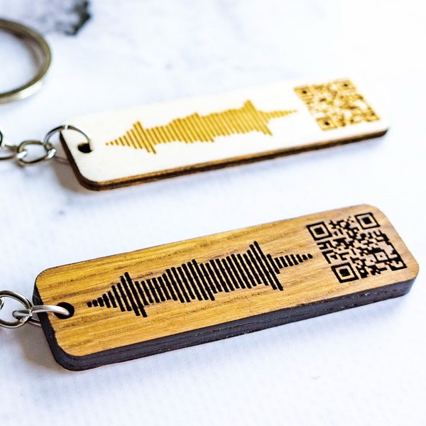 Personalized Sound Wave Keychain with Scannable QR Code, Custom Voicemail Keepsake QR Code Gift, Voice Memos Soundwave Keychain with QR-Code