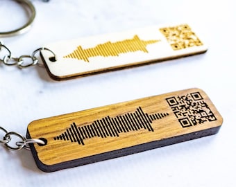 Personalisierte Schallwelle Schlüsselbund mit scannbarem QR-Code, benutzerdefiniertes Anrufbeantworter QR-Code Geschenk, Sprachmemos Klangwelle Schlüsselbund mit QR-Code