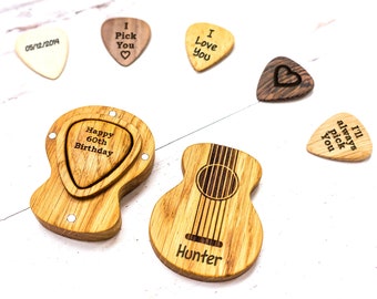 Custom Personalized Wood Guitar Pick Box with Engraved Wooden Pick Wooden Plectrum Box Gift for Musician Guitar Player Gift Fathers Day Gift