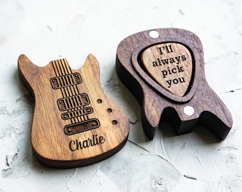 Personalized Magnetic Guitar Pick Box, Custom Guitar Pick Case, Engraved Wooden Guitar Pick Holder, Box for Guitar Picks, Fathers Day Gift