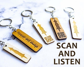 Sound Wave Keychain with QR-code, Scannable Voice Memo Gift, Soundwave QR Code Keyring, Voice Recording Memorial Gift, Custom Engraved Gift