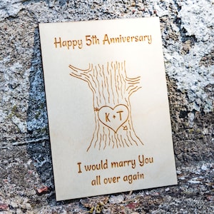 Custom 5th Year Anniversary Card - Wooden Anniversary Card -  Wooden 5th Wedding Anniversary Card - Personalized Wood Card - What Wood I do
