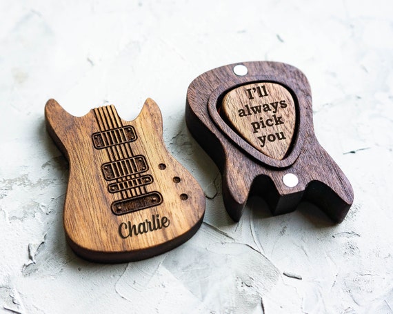 Support de médiator de guitare en bois gravé personnalisé Forme de