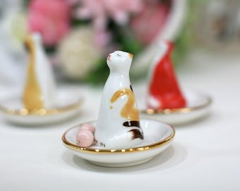 Animal jewelry dish/Cat/Dog/Fox/Rabbit/Emperor penguin/Polar bear/Ceramic ring holders/Jewelry Dish/Handmade ceramics/Earring storage dish